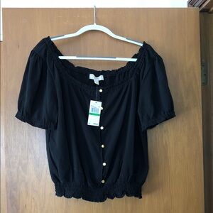 MICHAEL Michael Kors Women's Black Off-Shoulder Button Front Top